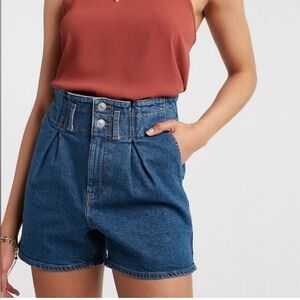 Express Super High Waisted Paperbag Waist Denim Midi Shorts - Size 8
